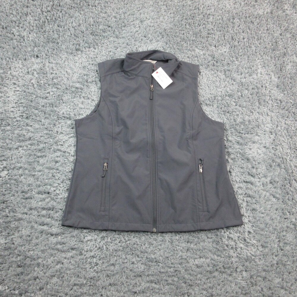 Port Authority Vest Womens XL Battleship Grey Soft Shell Full Zip Pockets NWT